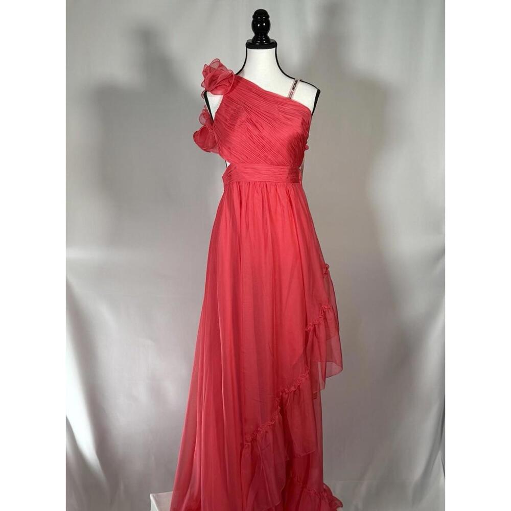 Mac Duggal Formal Pink Ruffled One Shoulder Asymmetrical Gown Size 6 $398 NWT - Picture 3 of 6